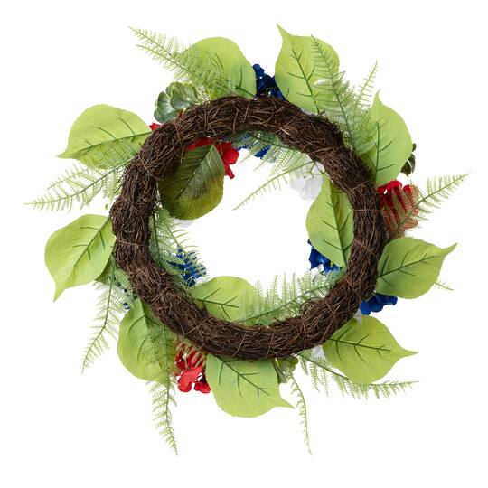 Glitzhome® 22" Red, White & Blue Hydrangea Wreath